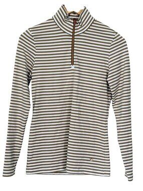 LOHLA SPORT Malak Striped Quarter Zip Mock Neck Golf Long Sleeve Khaki Tan XS